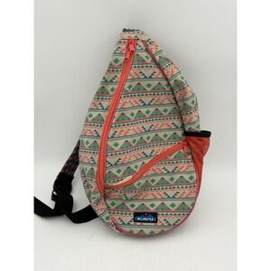 KAVU Rope Sling Bag‎ One of a Kind Aztec Southwest Print Coral Trim 17x10